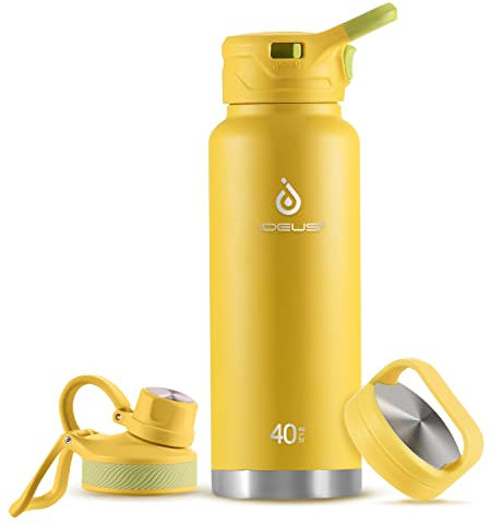 IDEUS Vakuumisolierte Wasserflasche, 40oz (1140 ml) Edelstahl Doppelwand Flasche Metall Sport Kantine mit auslaufsicherem Schraubverschluss (Gelb)