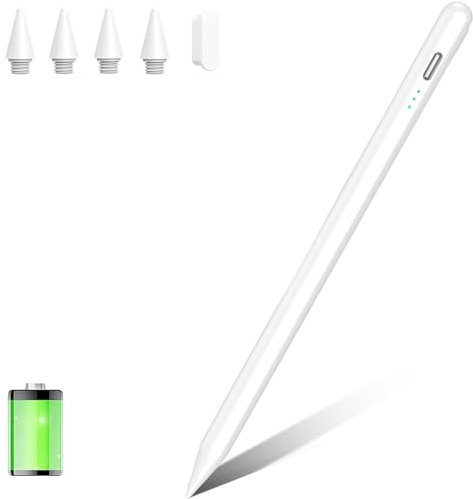 Stylus Stift für iPad 2018-2022,Stylus Pen Kompatibel mit Apple iPad 9/8/7/6th,Mini 6/5th,Air 4/3th,Pro 11''/12,9'',11-inch A16/Air 11/13 M3 Kapazitiver Stift mit 4 Ersatzspitzen(Milch weiß)