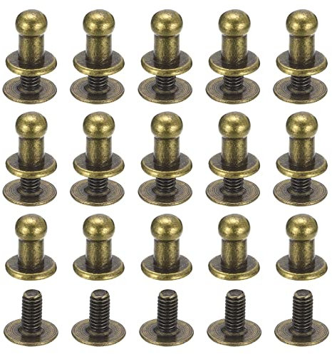 sourcing map 4mm Bola Cabeza Perno Remaches Tornillo Espalda, 15 Paquete Redondo Cabeza Botón Pezón Remache para Bricolaje Cuero Artesanía Bolso Cinturón, Bronce Tono
