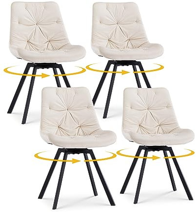 CLIPOP Esszimmerstühle Drehbar Samt Drehstuhl Küchenstuhl Polsterstuhl Bequemer Esstischstuhl mit Rückenlehne,Essstühle für Esszimmer Wohnzimmer Küche (Beige, 4er Set)