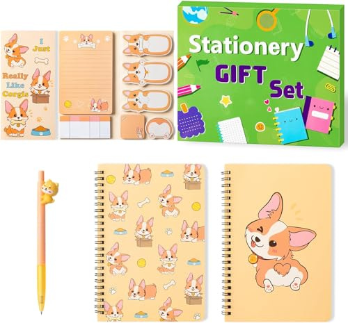 PANTIDE Corgi Klebrige Notizen A5 Notizbücher Stift Schreibwaren Satz Corgi Notizblöcke Notizbuch Kugelschreiber Schule Büro Zubehör Lehrer Würdigung Kinder Erwachsene Geburtstag Geschenk mit Box