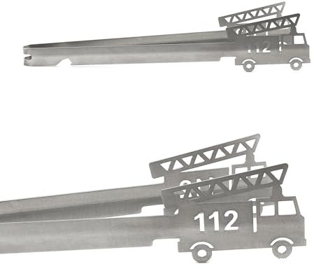 Grill-Zangen.de Grillzange Motiv Feuerwehr, spülmaschinengeeignet, Geschenkidee, Männergeschenk, 1 Stück, Edelstahl, 310mm, Silber