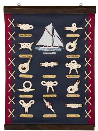 NKlaus Dekoration Knoten-Wandbehang aus Holz und Stoff, marineblau, 1 Stück | Gewicht: 350g; 36x51x2cm; Knotenbild; maritime Dekoration