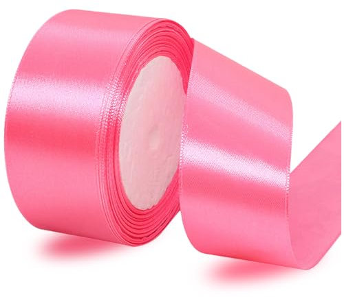 Satinbands Pfirsich Rosa 40mm Breit, 23 Meters Geschenkband für Geschenkverpackungen, DIY-Basteleien, Blumensträuße, Nähprojekte, Schleifenherstellung, Geburtstags- und Hochzeitsdekorationen