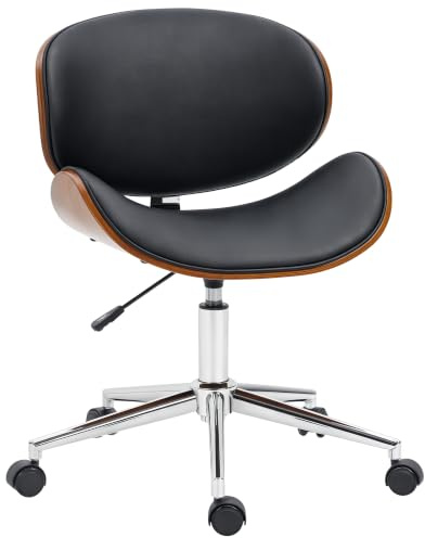 Vinsetto Bürostuhl, Vintage-Design, höhenverstellbar, Sitz 360° drehbar, verchromtes Fußteil, Pappelholz, Bezug aus Kunststoff, 53 x 53 x 77-87 cm, Schwarz