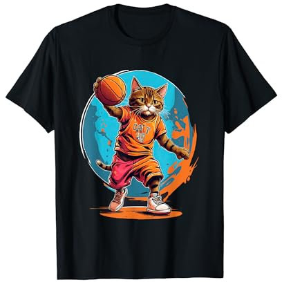 Basketball Katze Dunking Korbleger Retro Basketball Trikot T-Shirt