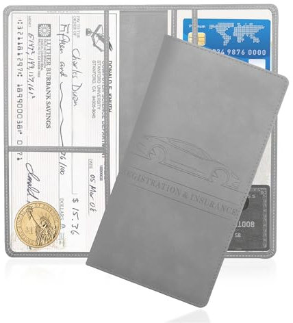 Porte-documents universel pour carte grise et assurance de voiture, en similicuir PU, pour carte d'identité, permis de conduire, accessoires de voiture pour femme/homme (gris)