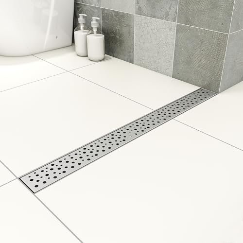 OCEAN ITALY Scarico Doccia a Pavimento 90cm, Canaletta di Scarico con Griglia di Bolle, Canalina per Doccia in Acciaio Inox, Set Completo, Regolabile, Sifone Antiodore, Rettangolo