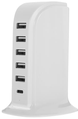 Homoyoyo 5-Port Usb Power Adapter Desktop Charging Station with Smart Identification for Phones Tablets and Laptops