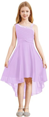 Freebily Robe De Soirée De Mariage Filles Princesse Pageant Robes De Bal Enfant Robe Demoiselle d'honneur Large Bretelles Strass Pailleté Chic 5789 Violet 9-10 Ans