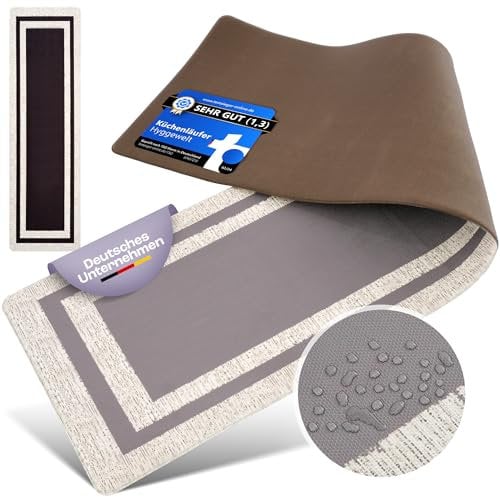 Hyggewelt Küchenläufer (PVC) Ultra weich, Wasserdicht, Waschbar, Allergikerfreundlich [Anti-Slip Technologie] Teppich Läufer Küchenteppich | rutschfest (grau)