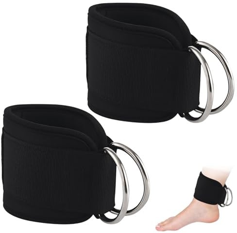 KIPTVO Ankle Strap, Black Cable Machines Ankle Strap Double D-Ring Adjustable, Cable Ankle Strap, Gym Ankle Strap, for Glute Workouts Leg Extensions Lower Body Exercises, Workouts, Leg Extensions