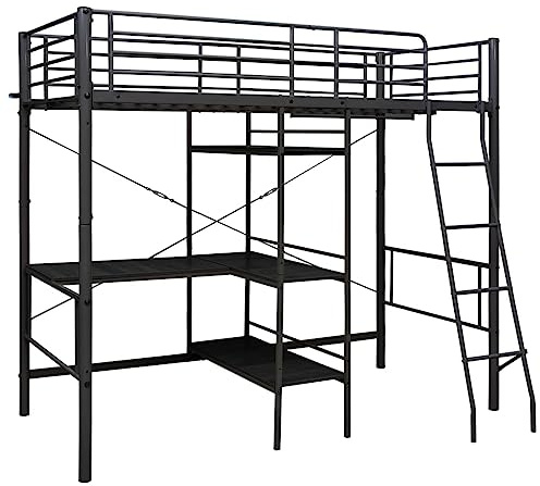 QZZCED Hotelbetten Luxus-Betten Tagesbett Schlafzimmer-Betten Etagenbett mit Tischrahmen Schwarz Metall 90x200 cm für Schlafzimmer, Hotels, Wohnungen