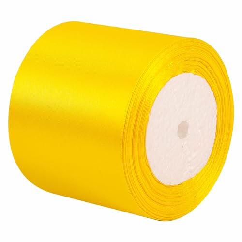 Gelbes Satinband, 75 mm, zum Verpacken von Geschenken, 25 m, 75 mm dickes Band zum Basteln, Haarschleifen, Weihnachten, Polyesterband, Kuchen, Hochzeit, Party, Ballon, Autoband, Dekoration