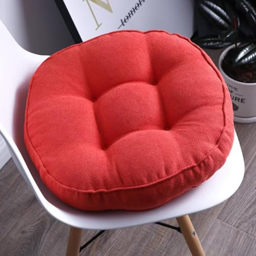 2er Set Stuhlkissen mit Bändern, Sitzkissen Boden für Indoor und Outdoor, Waschbare Stuhlauflage für Bank und Stuhl, Bodenkissen für Zuhause Büro Küche Esszimmer,Rot,Rund, 45x45cm