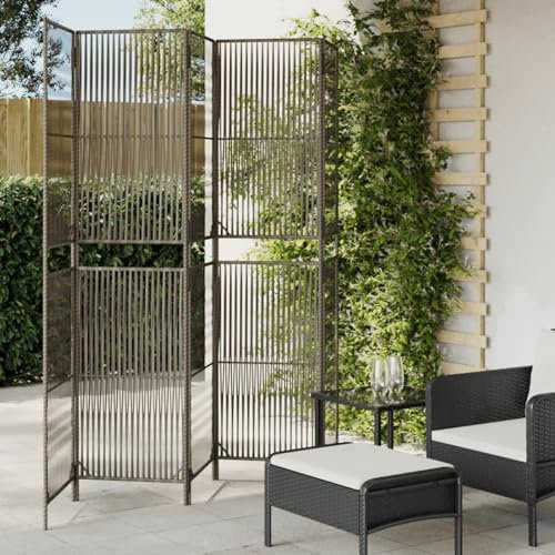Homgoday Raumteiler 5 Paneele grau Poly Rattan Faltpaneel Paravent Paravent Möbel Wohnwand Möbel Indoor Schlafzimmer Büro Badezimmer Paravent Möbel