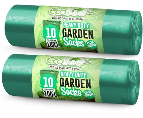 EcoBag - 20 Pack Extra Strong Heavy Duty Garden Sacks - 100L - 30 Microns - Recyclable, Leak Resistant & Eco-Friendly, Durable Garden Waste Disposal Bags for Household & Commercial Use (736x990mm)