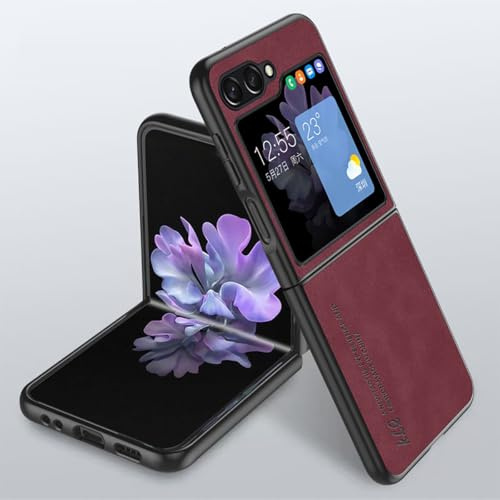yanzi Compatible para Samsung Galaxy Z Flip 6-5G Teléfono Funda(Rojo) Carcasa Ultra Slim Suave TPU Silicona Bumper PU Cuero 2 in 1 Anti-Choques Protector Case+3D Vidrio Templado-2024