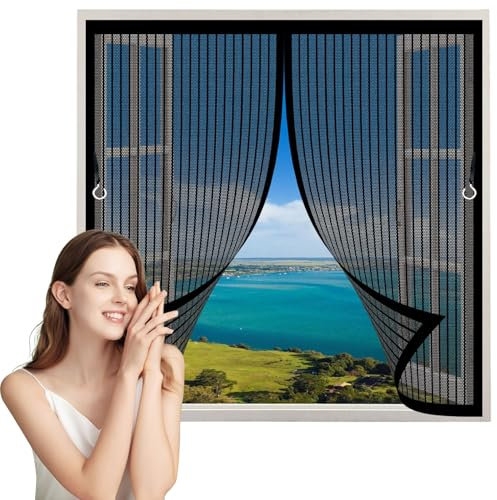 Zanzariere Magnetiche per Finestre 60 x 80 cm Varie Taglie, Anti Zanzare Tenda Magnetica per Porte Finestre Facile da Installare Senza Fori, Antistrappo per Finestra, Nero