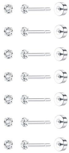 ADRAMATA 7 Paar Threadless Ohrstecker Chirurgenstahl Ohrringe Set für Damen Herren 2-8mm Zirkonia Knorpelohrringe 18K Gold Ohrstecker für Tragus Daith Helix Ohrpiercing Flache Rückseite Ohrringe,BS