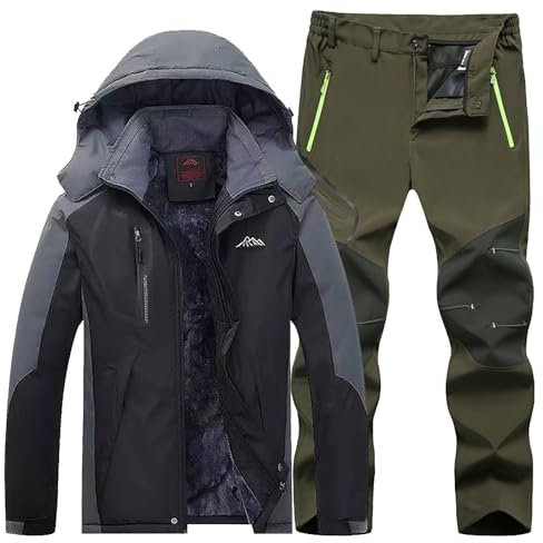 Schneeanzug Herren Zweiteilig, Outdoor|Skikleidung Winddicht Ski Anzug Mit Kapuzen Atmungsaktiv Softshelljacke/Schneehose Winter Snowboarden Ski/Anzug Schnee/Jumpsuit/Skianzug Herren 2 Teilig Set