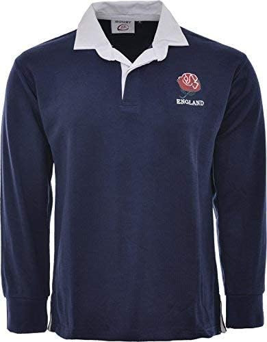 New Model UK England Rugby Men's Long Sleeve Jersey | Classic Rugby Wear (4XL, Navy Blue)