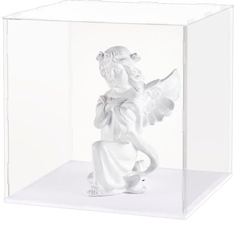 FINGERINSPIRE Vitrine Aus Acryl 26.3x26.3x25.8cm Modellvitrine Mit Gummis Vitrine Aus Acryl Mit Weißem Boden Durchsichtige Schaukästen Zum Zusammenbauen Schaukasten Für Minifiguren Sammlungen