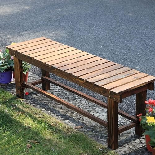 GMBAYUE Outdoor Gartenbank, 2-Personen-Holz-Terrassenbank, Wetterfeste Terrassenbank, Gartenbank Ohne Lehne, Holzbank mit Lattenrost, Hochtemperaturbank für Die Veranda Im Hinterhof(90cm/35.4in)