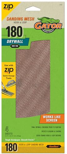 Gator 7177 Hook and Loop Very Fine 180-Grit Screen Drywall Sanding Mesh Sandpaper, 4.5 x 10.5 Inch, 4 Sheets