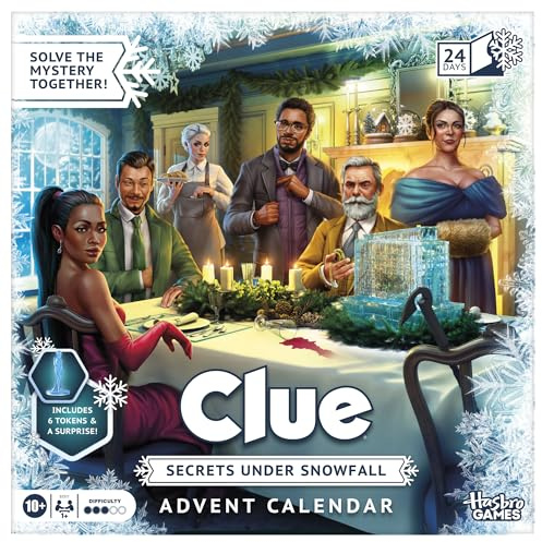 Clue Advent Calendar: Secrets Under Snowfall | 24 Days | Family Mystery Games | with 6 Winter-Themed Tokens and Surprise | Ages 10+ | 1+ Players