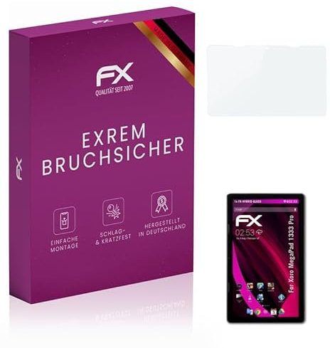 atFoliX Glasfolie kompatibel mit Xoro MegaPad 1333 Pro Panzerfolie, 9H Hybrid-Glass FX Schutzpanzer Folie