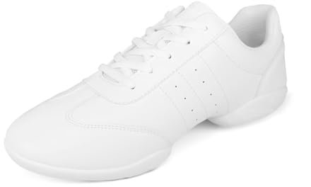 Asyusyu Weiß Cheerleader Schuhe PU Tanzsneaker Damen Geteilte Sohle Line Dance Schuhe-37EU