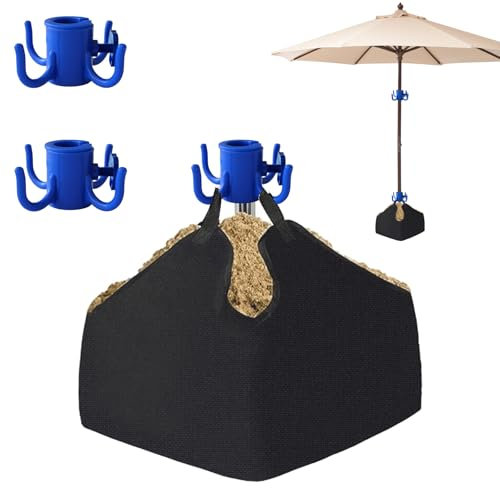 1 set base per ombrellone da spiaggia, in tessuto Oxford 600D, riempibile, con sacchi di sabbia, resistente supporto per ombrellone da spiaggia, ancoraggio per esterni, patio, giardino