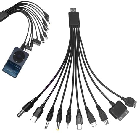Multi Charger Cable, 1 Pcs Universal Charger with Multiple Heads, 10 In 1 Universal Usb Phone Charger Cable for Many Adapters Compatible with Samsung Huawei Sony Ericsson Nokia PSP Usb Charging Cable