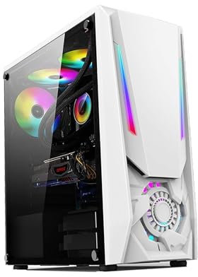 Mid-Tower Computer Case M-ATX, MINI-ITX, Tempered Glass Side Panel, Grid Front Panel Desktop Computer Case(White)