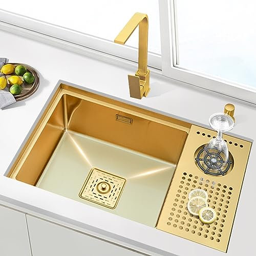 Oro 304 Acero inoxidable encimera cuadrado fregadero barra oculta fregadero oro 56 * 38CM