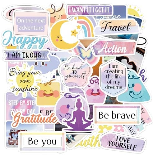 50PCS Motivational Scrapbook Stickers, Positive Inspirational Self Growth Journal Laptop Water Bottle Vision Board Sticker Decals, Motivational Gifts for Women