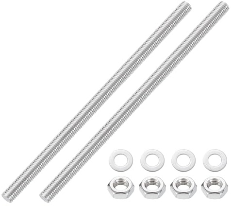 QUARKZMAN 2 Stück Vollgewinde-Stange, M10 x 200mm 201 Edelstahl Rechtsgewinde-Stangen mit Muttern und Unterlegscheiben Vollgewinde-Stangenstange für Klemmen, Hänger und U-Bolzen