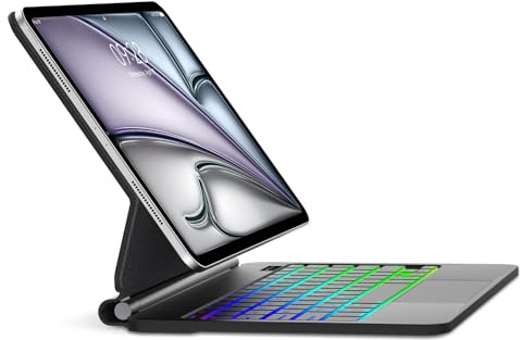 WAVATA Étui Clavier pour iPad Air 11 M3/M2 2025/2024, iPad Air 5ème/4ème génération, Pro 11 4e/3e/2e/1e Gen, Design Magnétique Flottant, Rétroéclairé 7 Couleurs, Pavé Tactile AZERTY Français, Noir