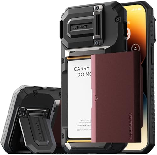 VRS DESIGN Damda Glide DuoGuard Schutzhülle für iPhone 14 Pro Max (2022), hochwertige, robuste, vollständig abgedeckte Kameralinsenschutzhülle, Kartenhalter, Brieftaschen-Hülle, Rot (Logo Red)