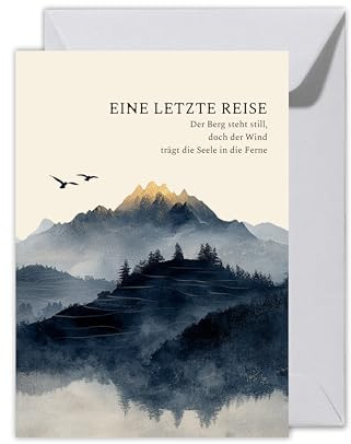 WBdesignz XXL Trauerkarte „Eine letzte Reise“ mit Umschlag - stimmungsvolle Berglandschaft – stilvolle Beileidskarte mit Trostspruch Kondolenz, Beileid & Anteilnahme im Trauerfall (XXL DIN A4)