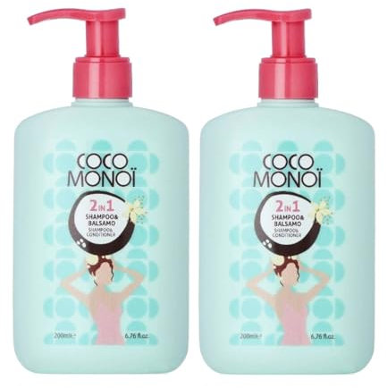 Coco Monoi Shampoo und Pflegespülung 2-in-1 Feuchtigkeitsspendend und Super Glossy – Duft von Kokosnuss und Tiaré-Blüten, weiches und glänzendes Haar, 200 ml (2 Einheiten)