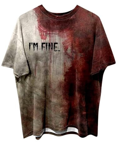 Generisch 2025 Lässiges Rundhals-Shirt mit Halloween-Motiv Blut-Grafik in Übergröße für Männer mit Aufdruck in Volltonfarbe kurzen Ärmeln Hoden Anhängerkupplung (L)