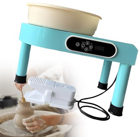 HSSMEUR Electric Pottery Wheel,350W & 25CM Turntable Pottery Machine With Removable ABS Basin,Foot Pedal And Shaping Tools(Green A)