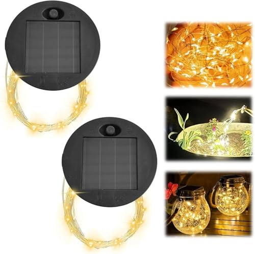 Timasser 2 Stück Solarleuchten Ersatzteile 7cm, Ersatz Solarmodul für Gartenleuchte LED Warmweiß Licht Wasserfest Solar Ersatzdeckel Ersatz Solarlampen für Außen Solar Ersatzdeckel