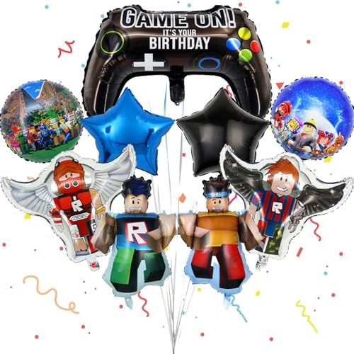 Rob-lox Birthday Party Decoration, 9PCS Kids Cartoon Aluminum Film Balloon Kit Deco, Boys Girls Rob-lox Birthday Party Supplies for Theme Decoration
