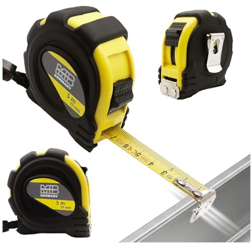 MIB Taschenrollbandmaß 5 m | Maßband mit magnetischem Endhaken & Gürtelclip | Rollmaßband mit Feststeller & Rücklauf | Robustes Bandmaß mit 2-seitiger Skala | 16 mm Bandbreite | Für Heim & Handwerk