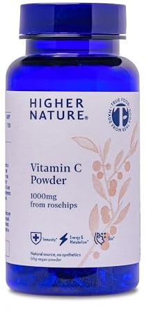 Higher Nature Vitamin C Powder - 1000mg Vitamin C from Rosehips - True Food® Formula - Natural Vit C - Immune System Support - Energy, Beauty, Joint, Bone & Collagen Support - 100% Plant Powered - 66g