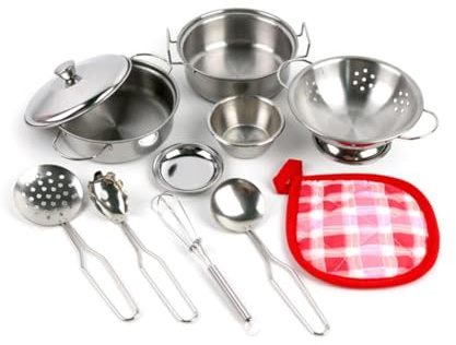 Juego de mini ollas y sartenes, 11 piezas/juego de utensilios de cocina de acero inoxidable, accesorios de cocina, regalo perfecto para juegos de rol