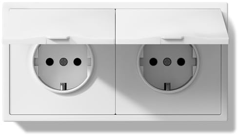 BSEEDLIFE Schuko Steckdose mit Wasserdichter Abdeckung, 80 * 150mm Unterputz EU-Standard Einbausteckdose, Doppelsteckdose Wandsteckdose mit PC Rahmen 16Amp, inzelsteckdose mit Krallen, 2 Fach Weiß